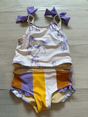 Pink Chicken Girls Two-Piece Swimsuit in Lavender, Yellow & White